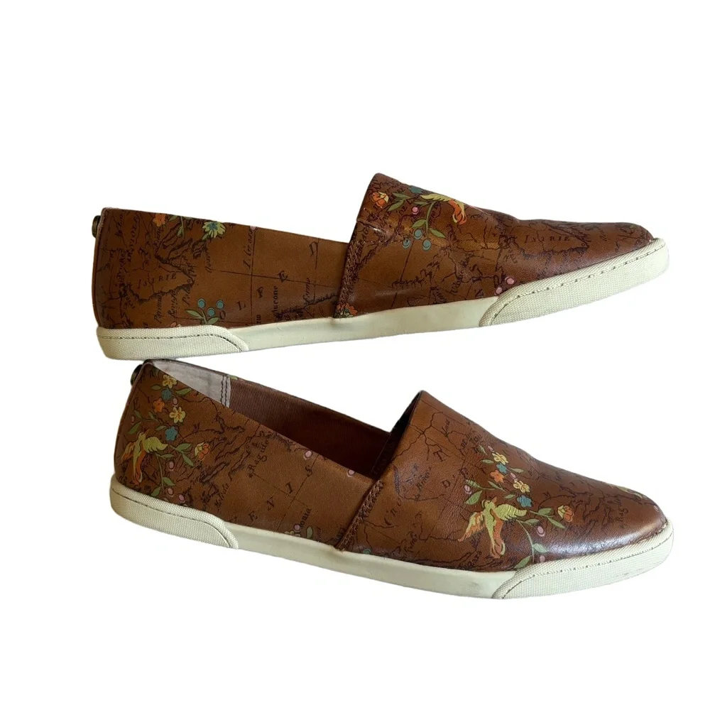 Patricia Nash Loafers Women Size 8.5 Brown Pointed Toe Floral Map Boho